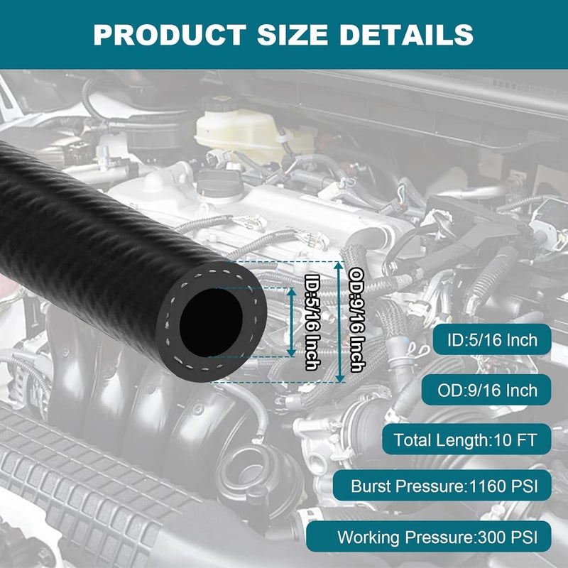 Eunice 5/16 Inch (8mm) ID Fuel Line Hose, 10 FT 302PSI Push Lock NBR Rubber Hose for Automotive - Image 2